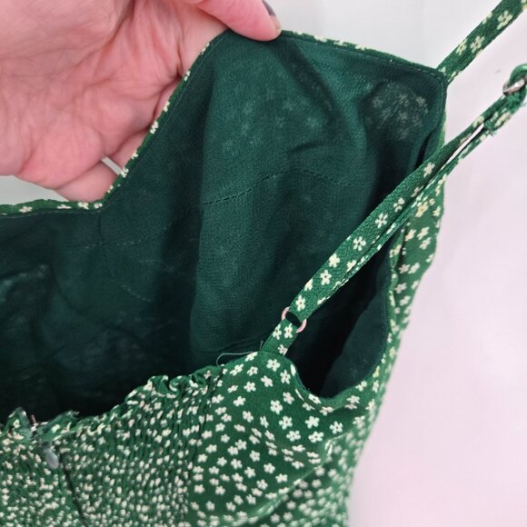 Reformation Green White Flowers Back Zipper Ruching Mini Dress Size 2 - Picture 12 of 15